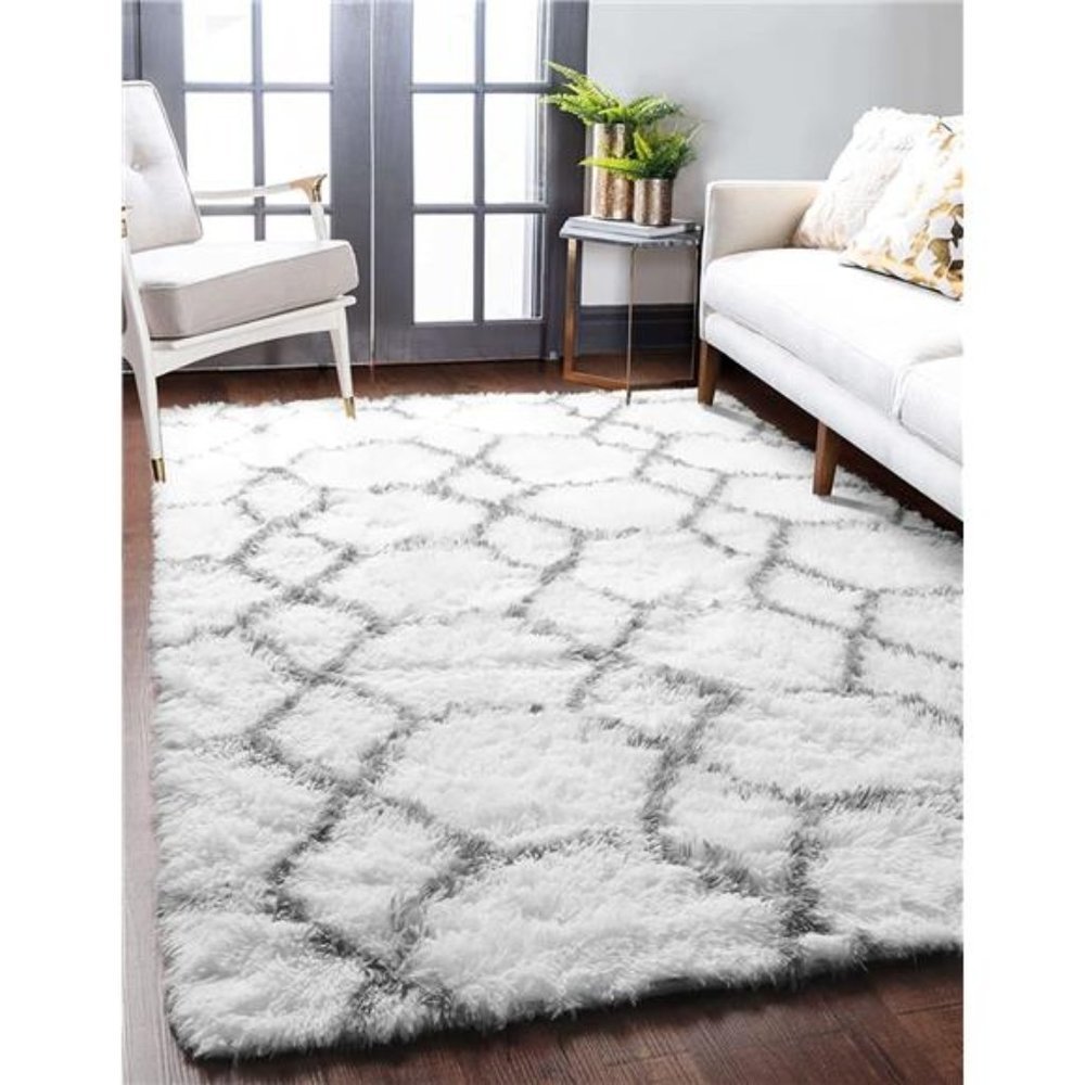 New White/Grey Soft Fluffy Area Rug